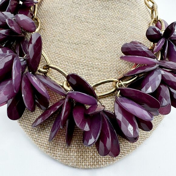 Vintage Plum Flowered Brutalist Paperclip Necklace Retro Bold Statement - Picture 2 of 8